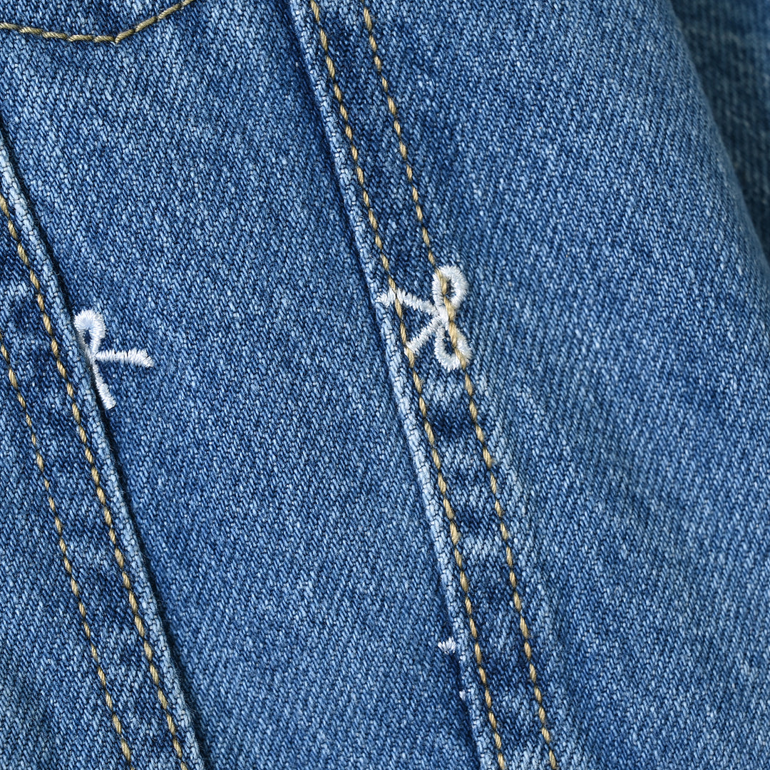 Infant Girls Denim rigid Jacket Bows-Mid Blue