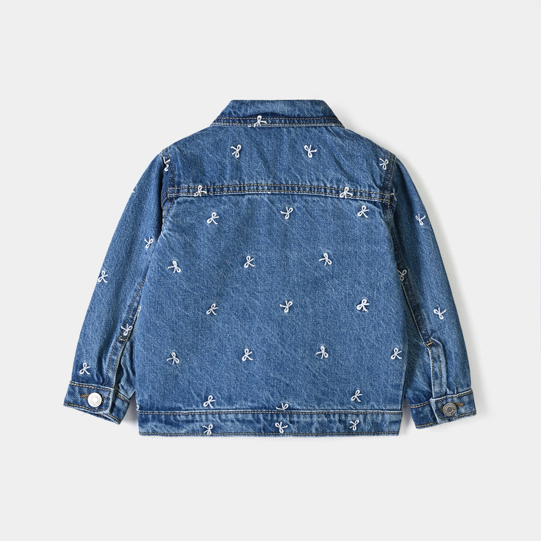 Infant Girls Denim rigid Jacket Bows-Mid Blue