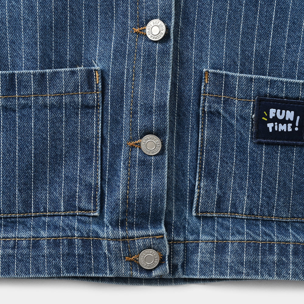 Infant Girls Denim rigid Jacket LINES-Mid Blue