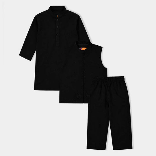 Boys Poly Cotton 3Piece Suit (Sitara)-BLACK