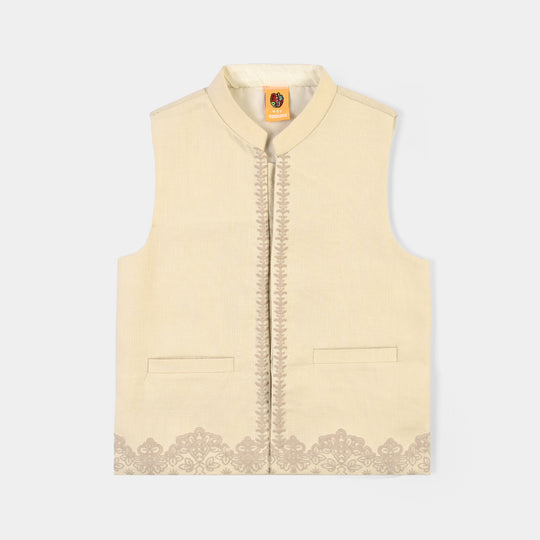 Boys Cotton Slub 3Piece Suit (Puff Print)-Beige