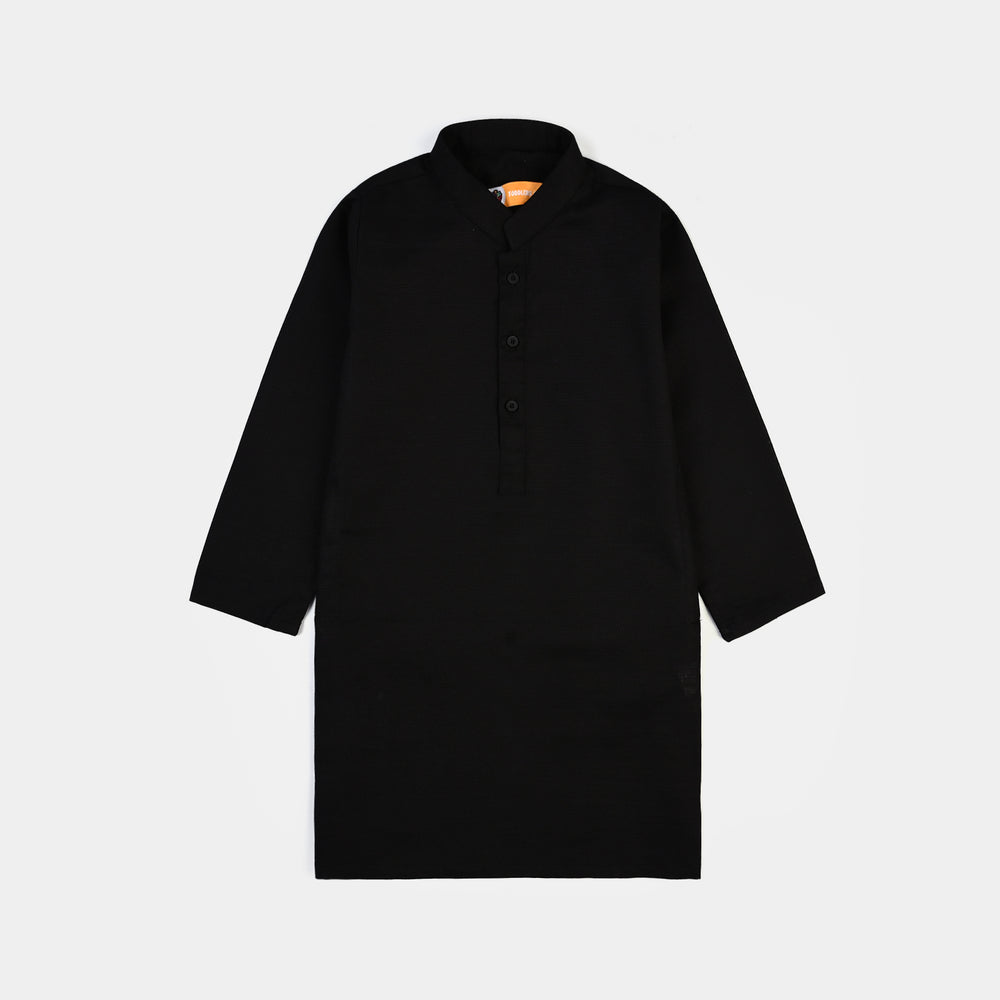 Boys Cotton Slub 3Piece Suit (Gul-E-Rang)-BLACK