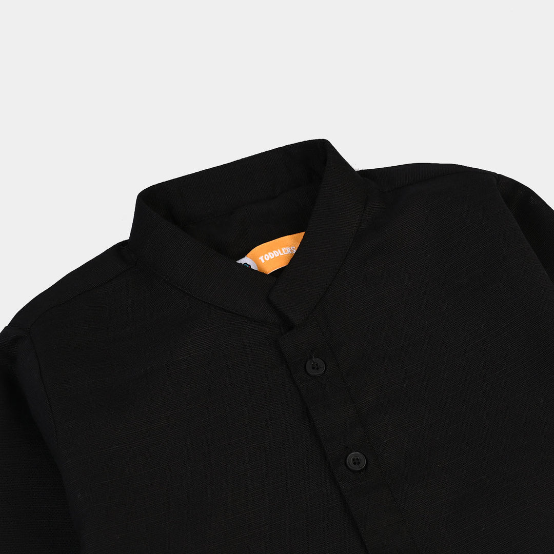 Boys Cotton Slub 3Piece Suit (Gul-E-Rang)-BLACK