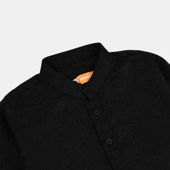 Boys Cotton Slub 3Piece Suit (Gul-E-Rang)-BLACK