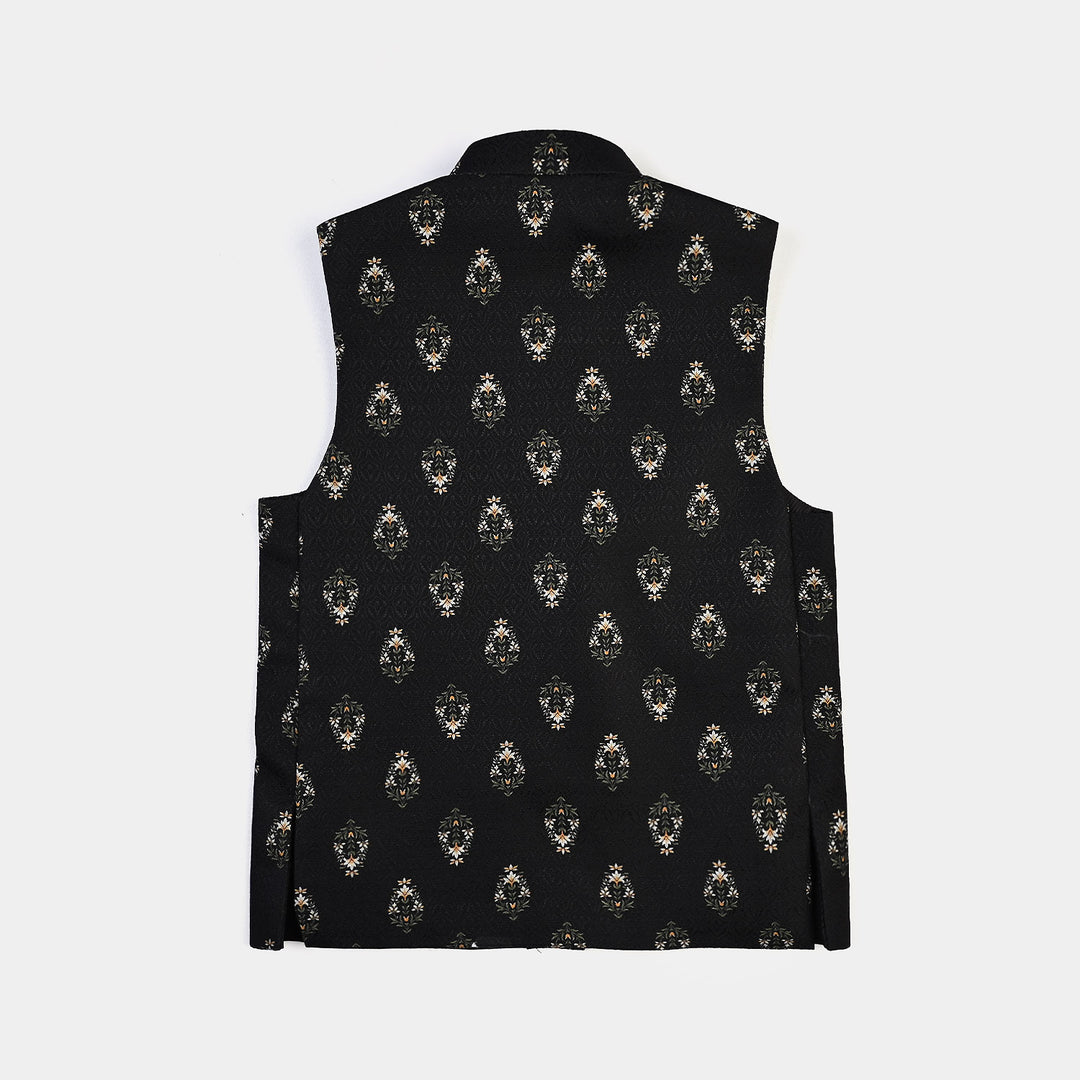 Boys Cotton Slub 3Piece Suit (Gul-E-Rang)-BLACK
