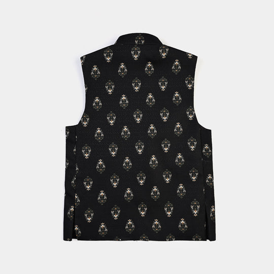 Boys Cotton Slub 3Piece Suit (Gul-E-Rang)-BLACK