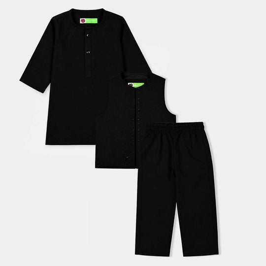 Infant Boys Poly Cotton 3Piece Suit (Sitara)-BLACK