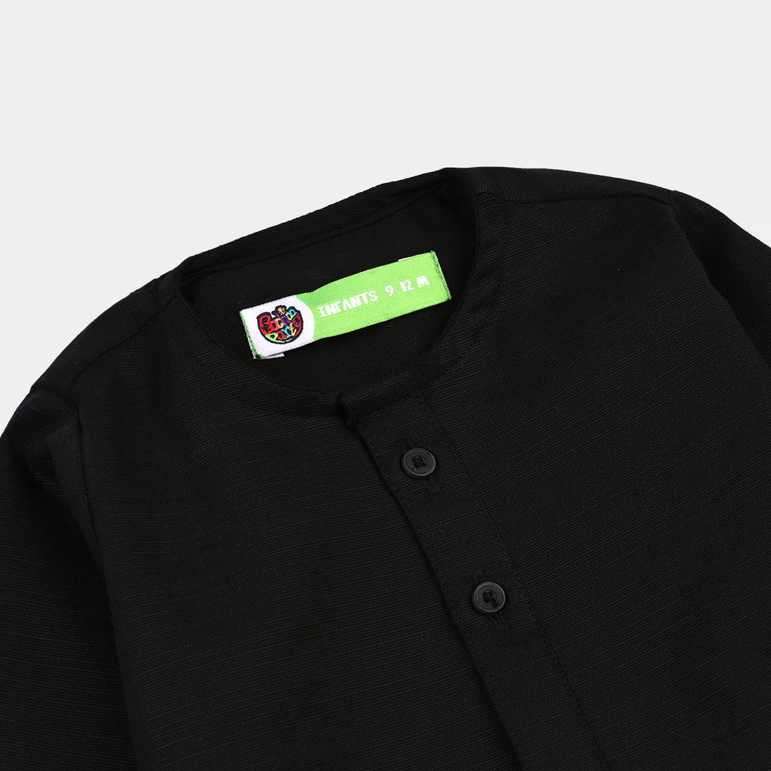 Infant Boys Cotton Slub 3Piece Suit (Gul-E-Rang)-BLACK