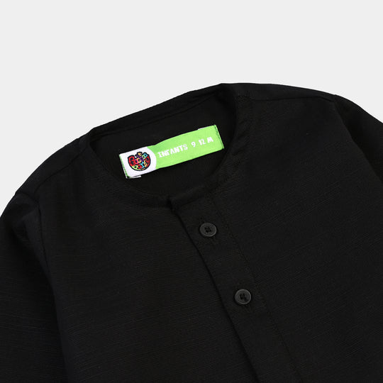 Infant Boys Cotton Slub 3Piece Suit (Gul-E-Rang)-BLACK