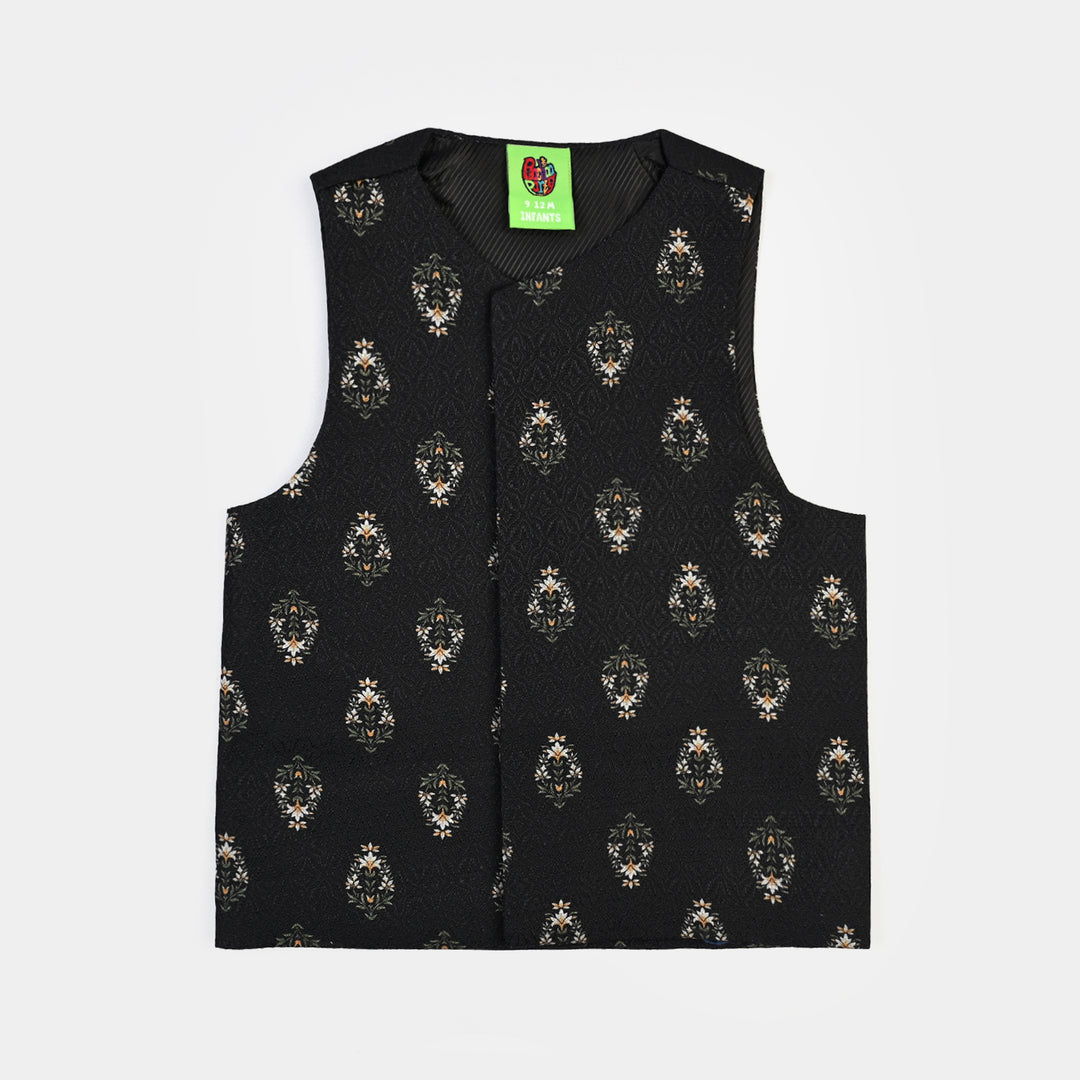 Infant Boys Cotton Slub 3Piece Suit (Gul-E-Rang)-BLACK