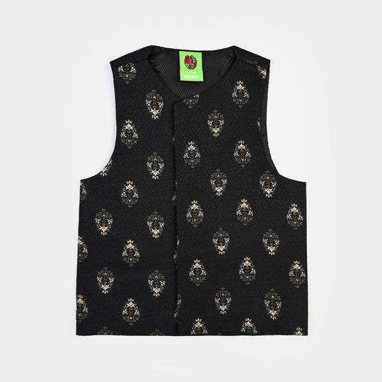 Infant Boys Cotton Slub 3Piece Suit (Gul-E-Rang)-BLACK