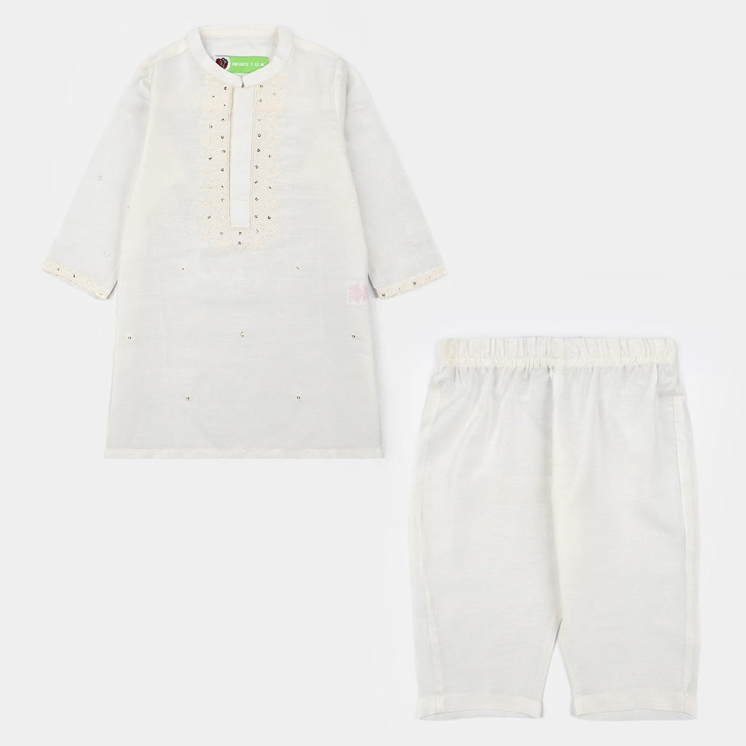 Infant Boys Poly Cotton 2Piece Suit (Chamak)-White