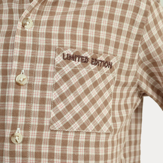 Boys Yarn Dyed Shirt F/S (Limited Edition)-Brown.Check