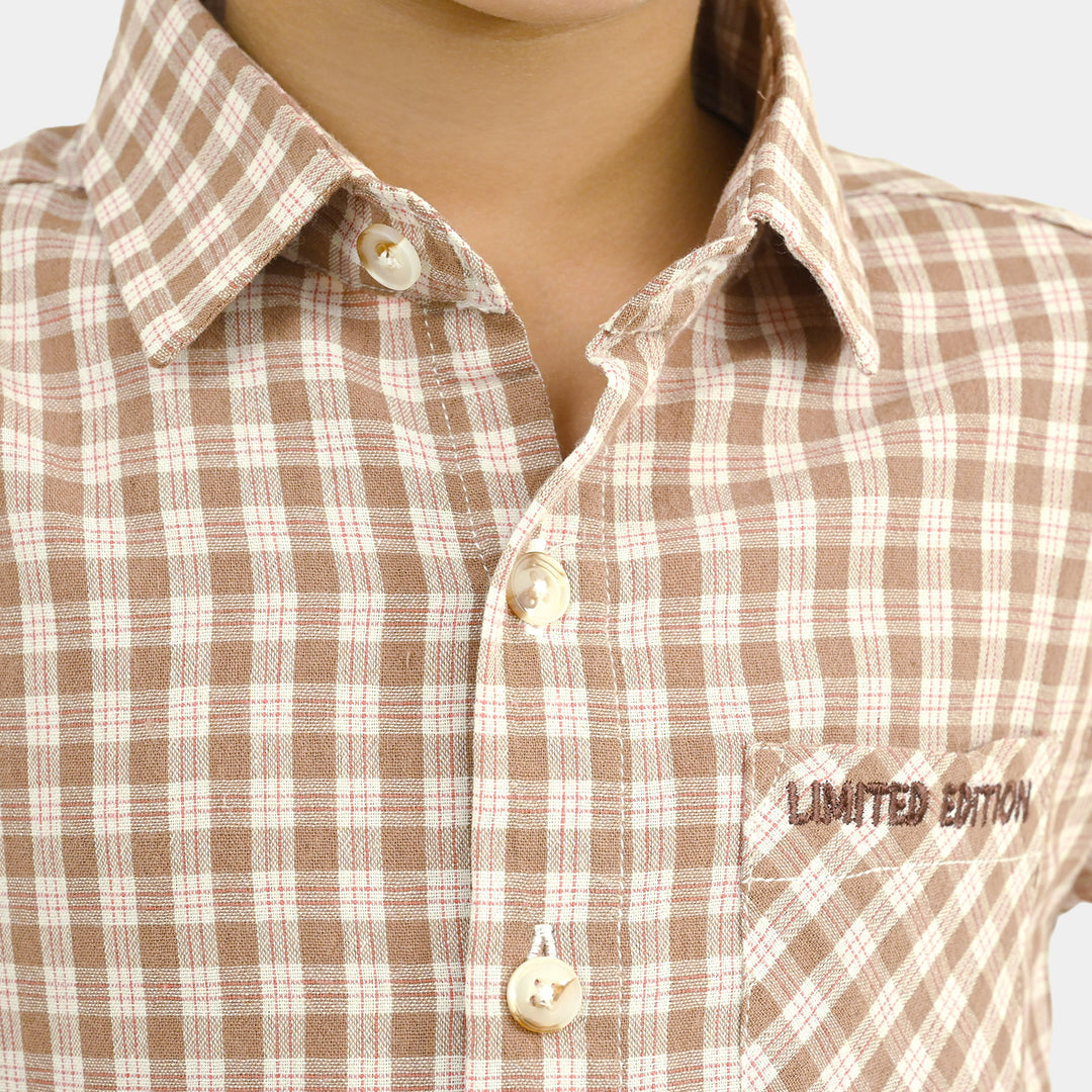 Boys Yarn Dyed Shirt F/S (Limited Edition)-Brown.Check