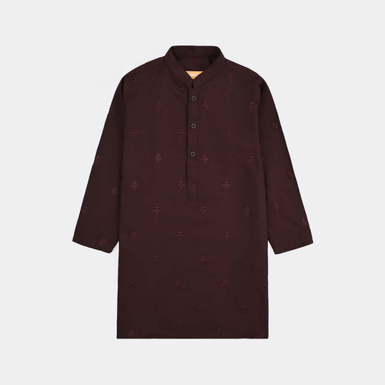 Boys Poly Viscose 2 Piece Suit (Gulkaar) - Dark Maroon