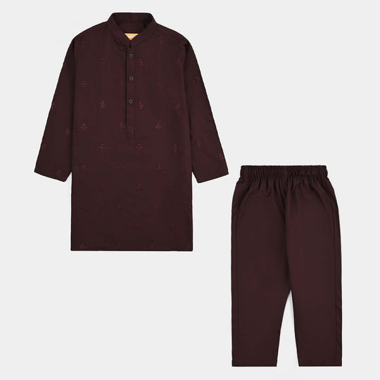 Boys Poly Viscose 2 Piece Suit (Gulkaar) - Dark Maroon