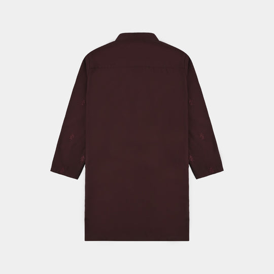 Boys Poly Viscose 2 Piece Suit (Gulkaar) - Dark Maroon