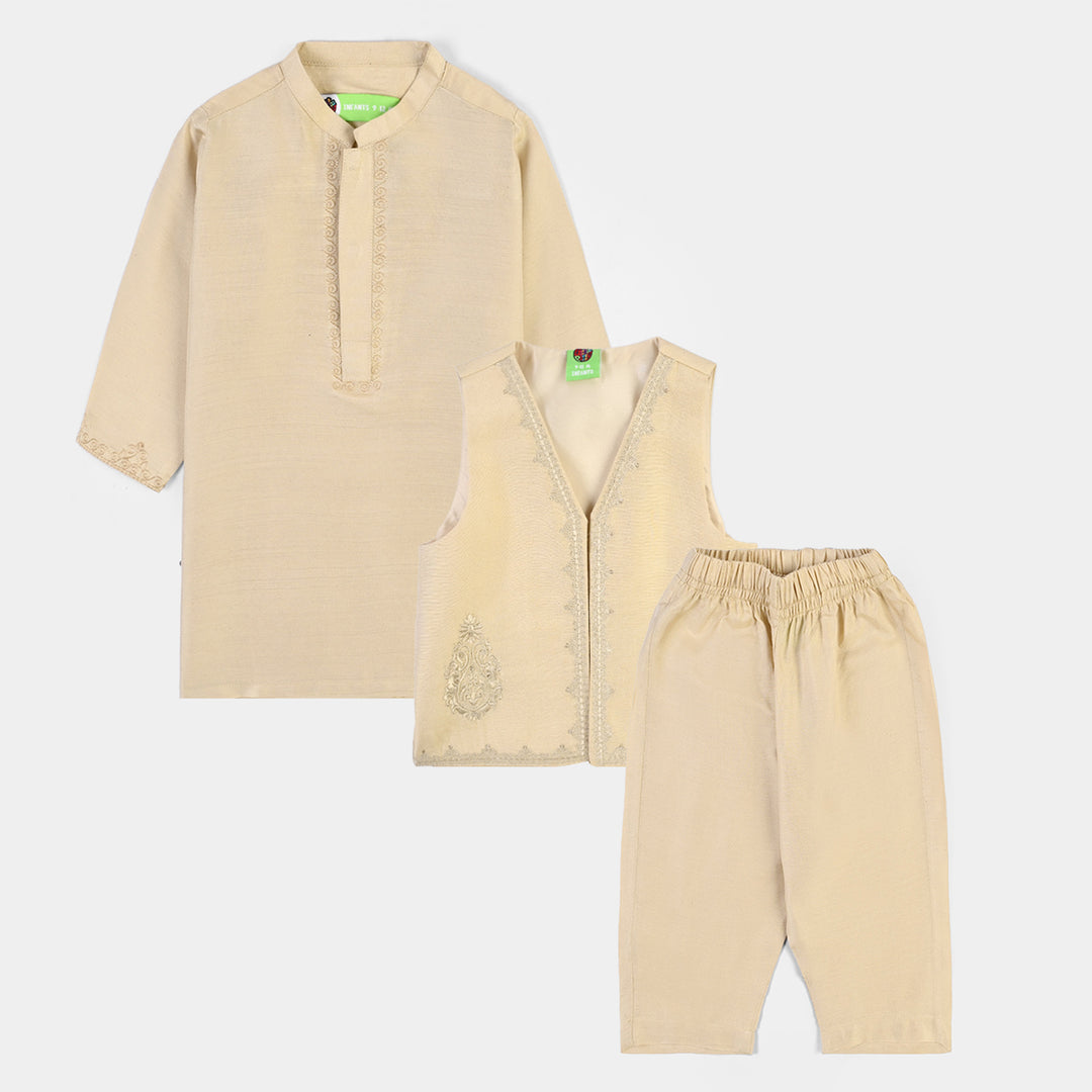 Infant Boys Poly Cotton 3Piece Suit (Gulposh)-Yellow