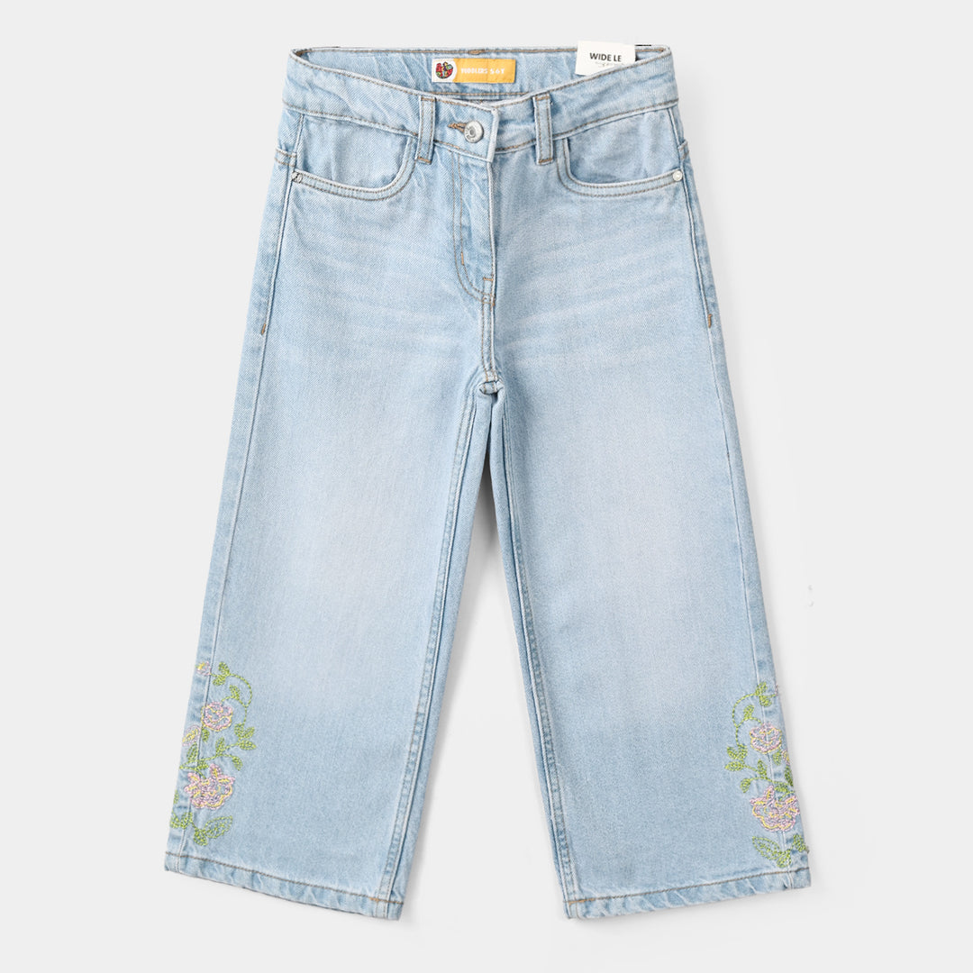 Girls Denim rigid Pant Petals- Light Blue