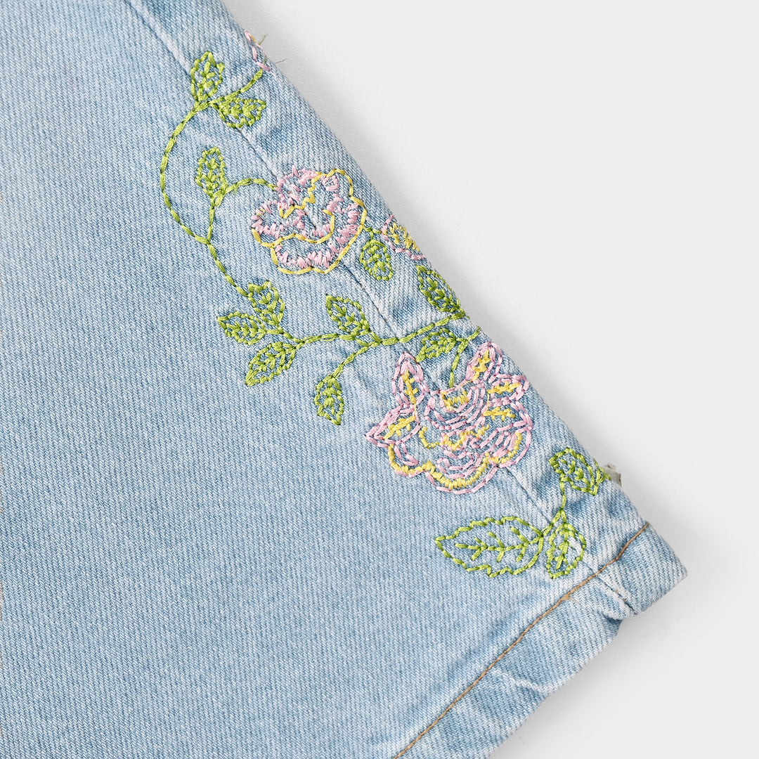 Girls Denim rigid Pant Petals- Light Blue