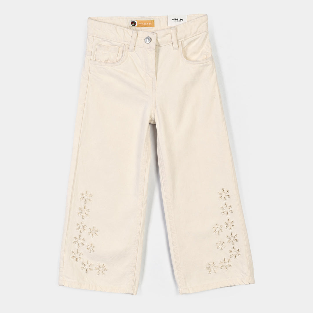 Girls Denim rigid Pant Flower N Flower-Off White