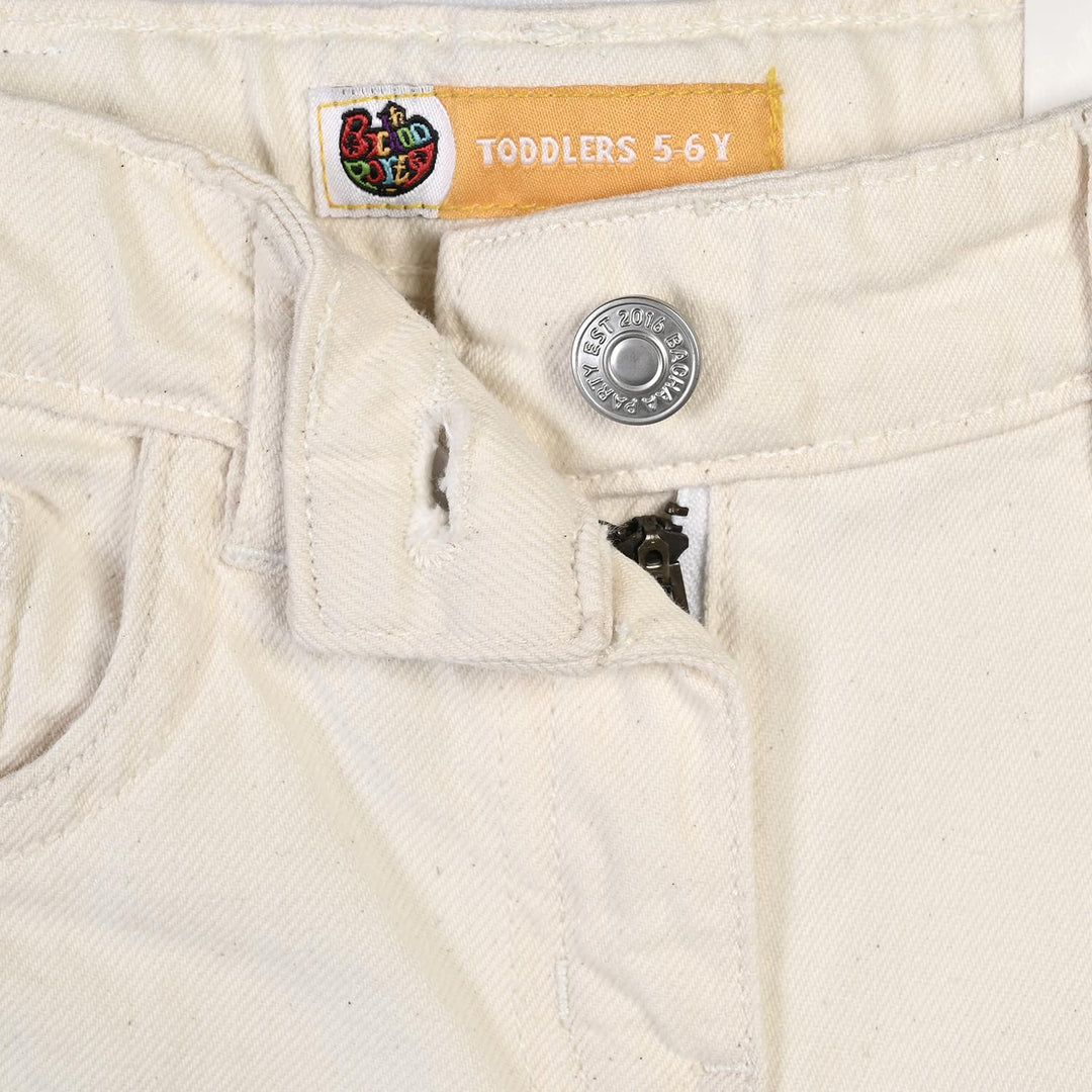 Girls Denim rigid Pant Flower N Flower-Off White