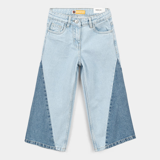 Girls Denim rigid Pant Bicolour-LT.Blue