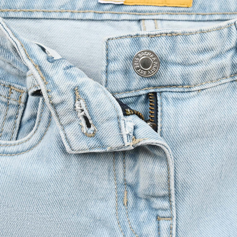 Girls Denim rigid Pant Bicolour-LT.Blue