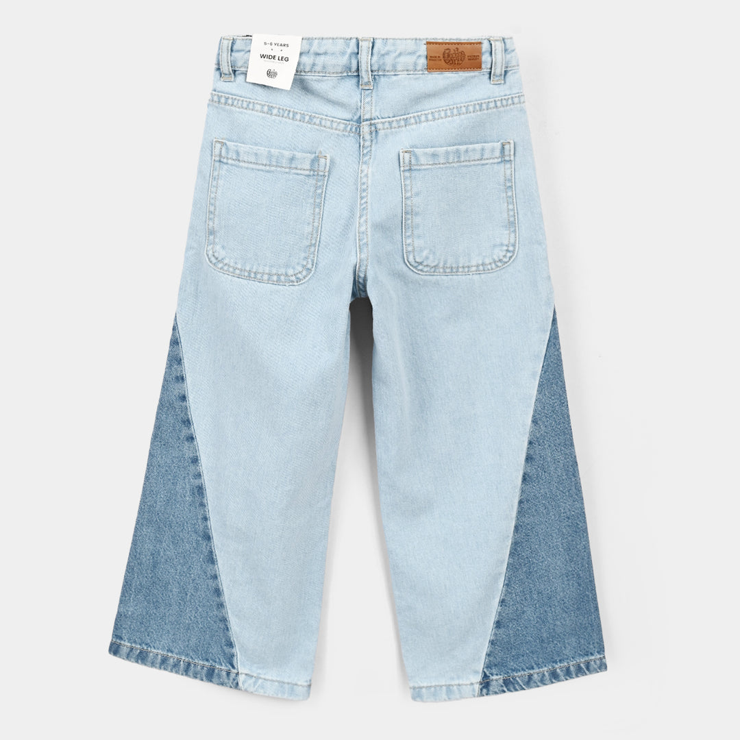 Girls Denim rigid Pant Bicolour-LT.Blue