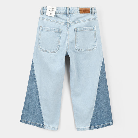 Girls Denim rigid Pant Bicolour-LT.Blue