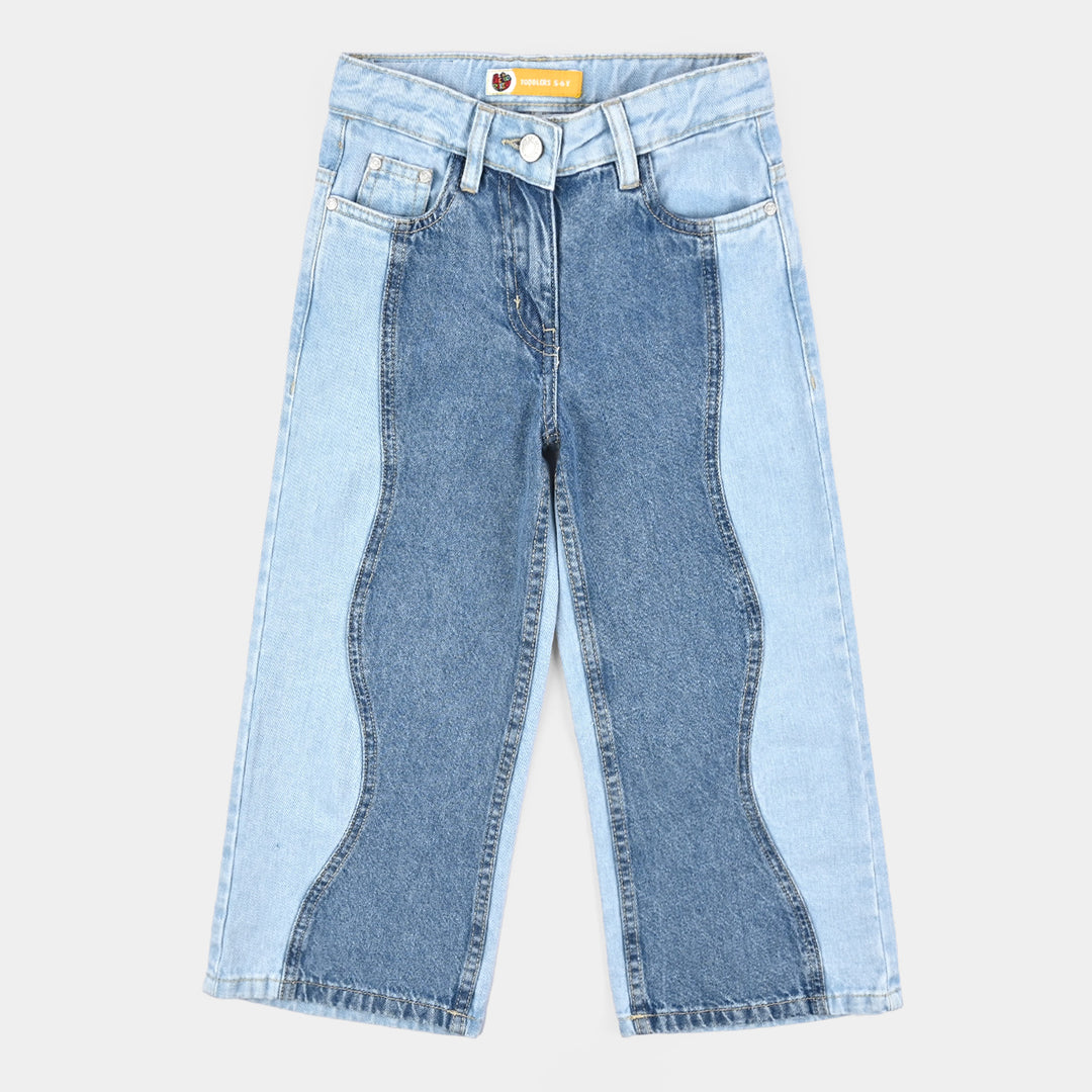 Girls Denim rigid Pant Frills-LT.Blue