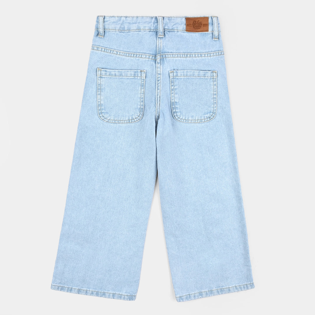 Girls Denim rigid Pant Frills-LT.Blue