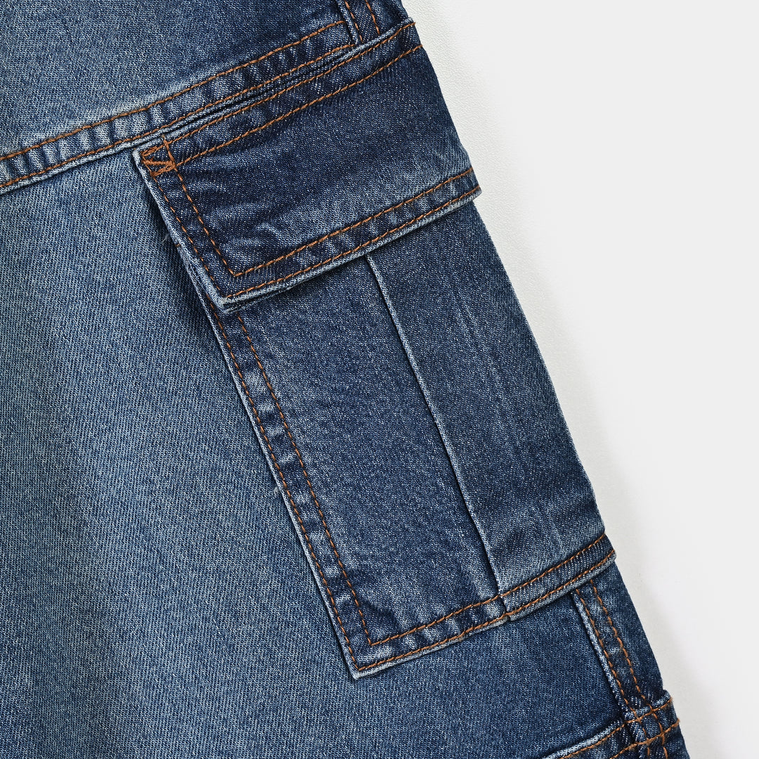 Girls Denim rigid Pant Cargo - Mid Blue