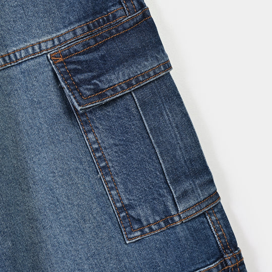 Girls Denim rigid Pant Cargo - Mid Blue