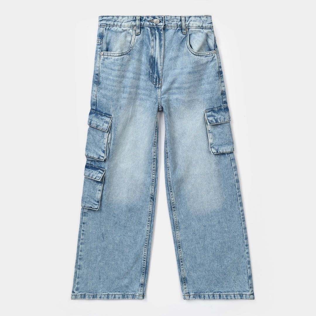 Girls Denim Rigid Pant Cargo 3 - Light Blue