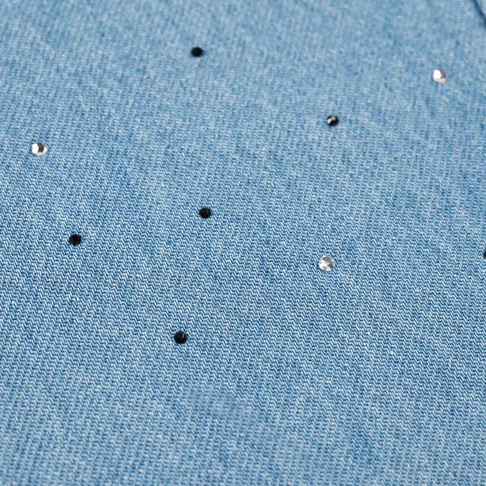 Teens Girls Denim rigid pant Small Studs-Mid Blue