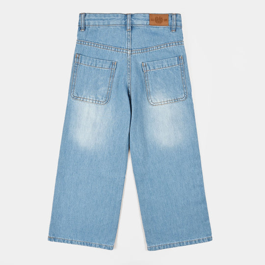Teens Girls Denim rigid pant Small Studs-Mid Blue