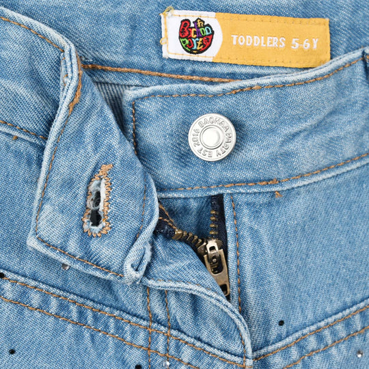 Teens Girls Denim rigid pant Small Studs-Mid Blue