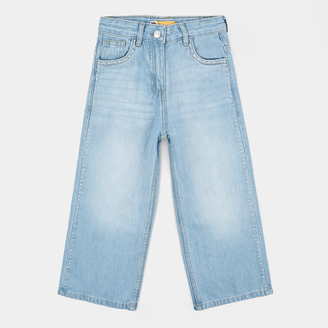 Girls Denim rigid Pant Studs-LT.Blue