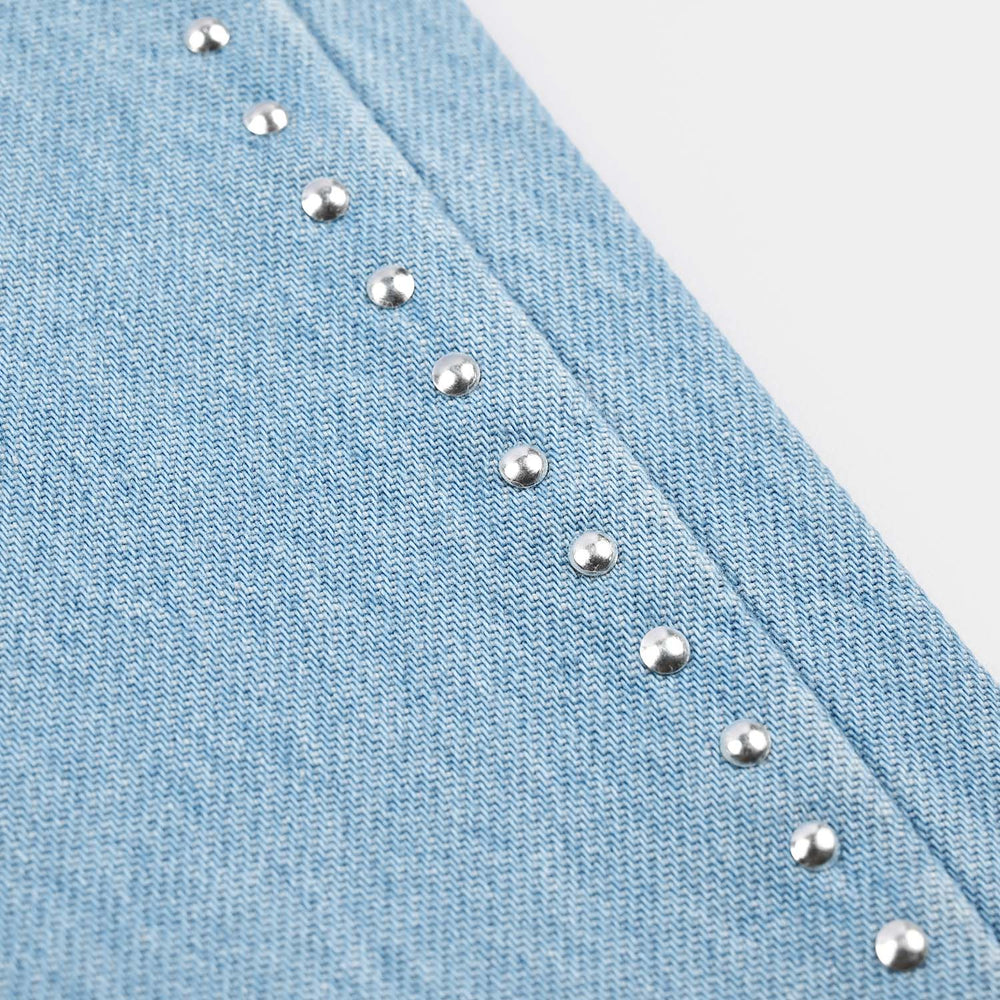 Girls Denim rigid Pant Studs-LT.Blue