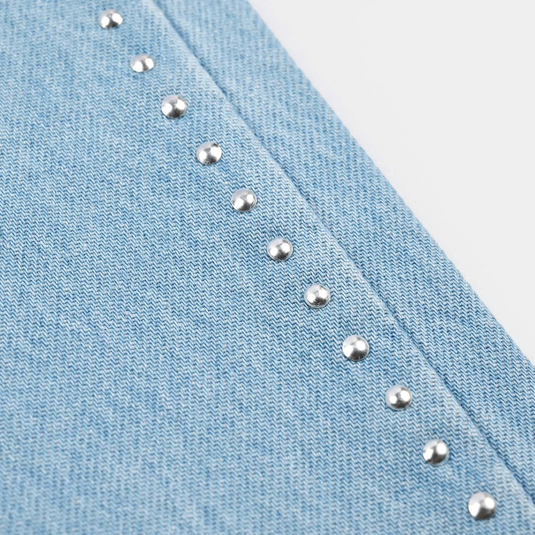 Girls Denim rigid Pant Studs-LT.Blue