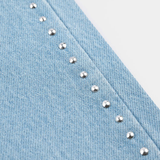 Girls Denim rigid Pant Studs-LT.Blue