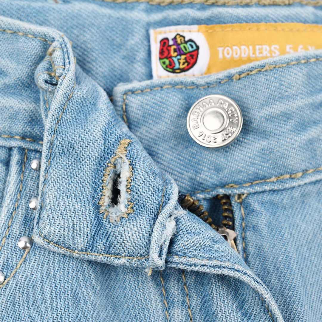 Girls Denim rigid Pant Studs-LT.Blue