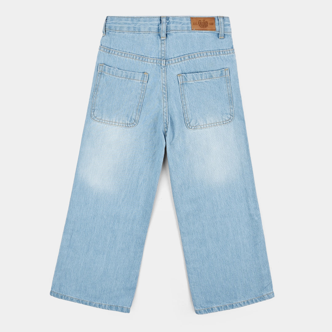Girls Denim rigid Pant Studs-LT.Blue