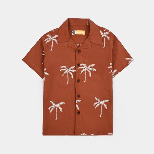 Boys Cotton Jacquard Shirt- Rust