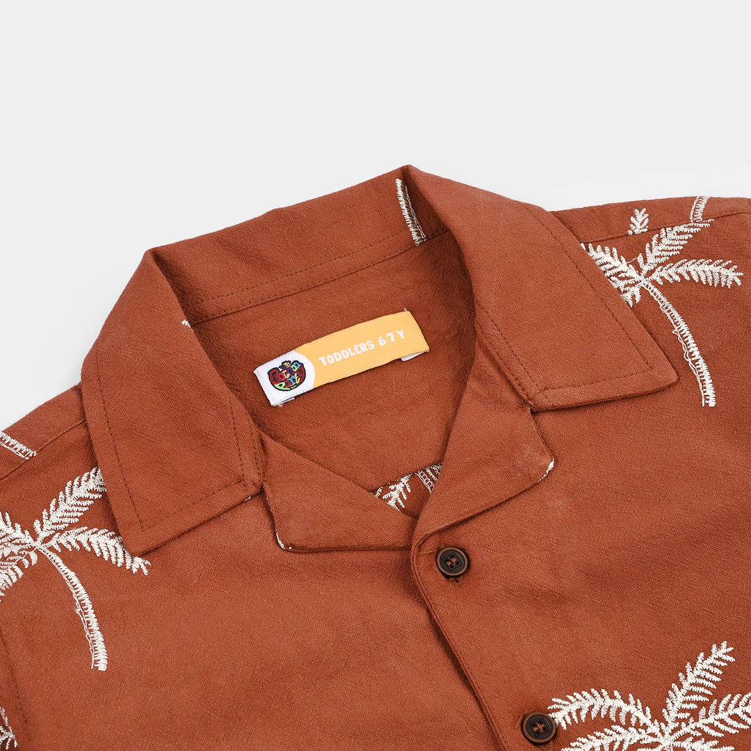 Boys Cotton Jacquard Shirt- Rust