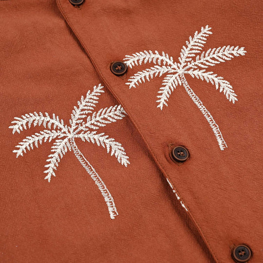Boys Cotton Jacquard Shirt- Rust