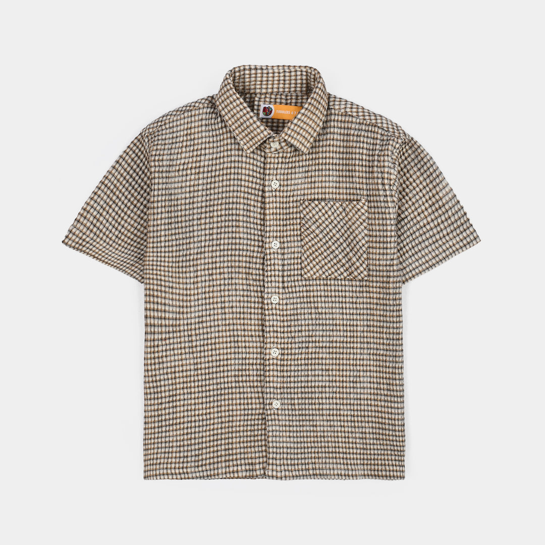 Boys Yarn Dyed Shirt H/S (Live loud)-Brown.Check