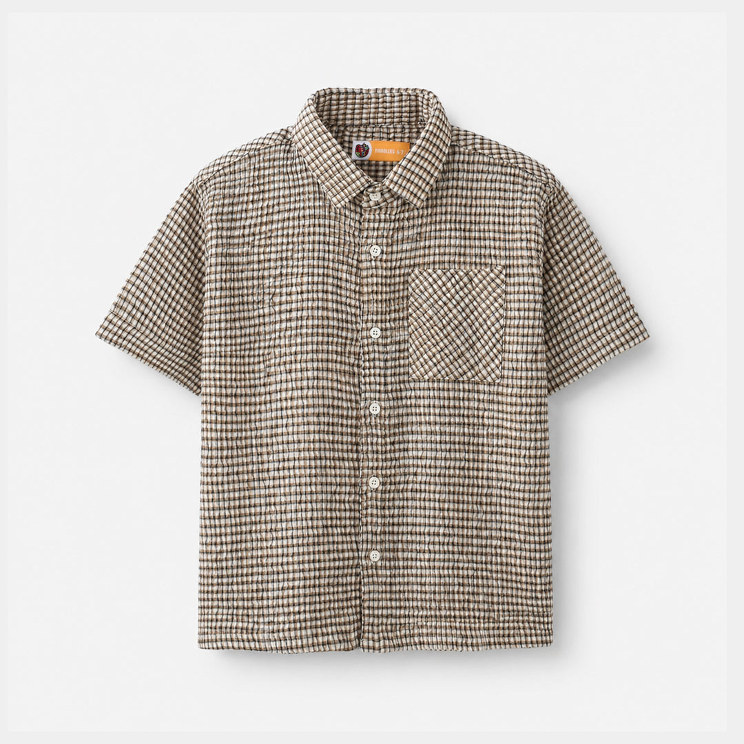 Boys Yarn Dyed Shirt Half Sleeves (Live loud) - Brown & Check