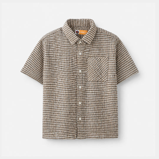 Boys Yarn Dyed Shirt Half Sleeves (Live loud) - Brown & Check